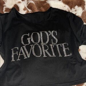 Black Crop Top with Rhinestone Text